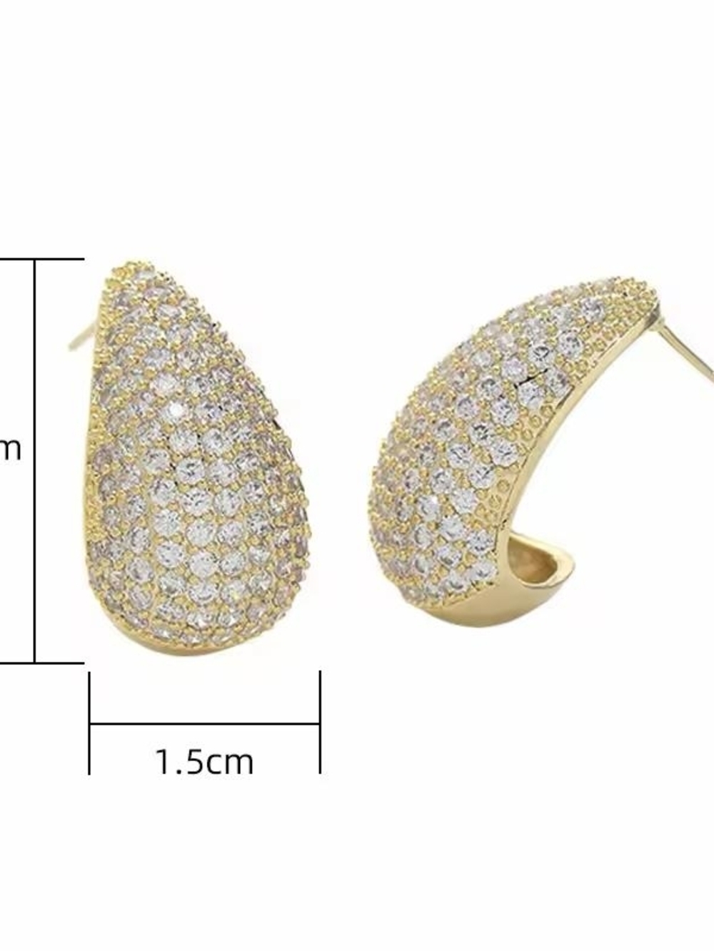 Gold Pave Teardrop Crystal Earrings - Picture 3 of 5